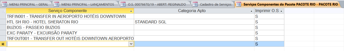 Serviços que compões o pacote