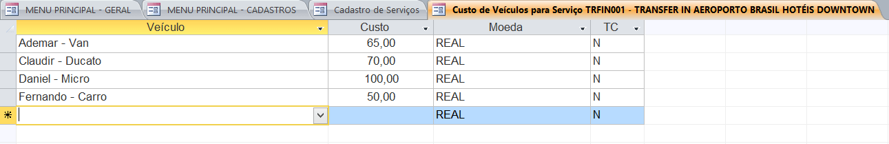 Cadastro de transporte