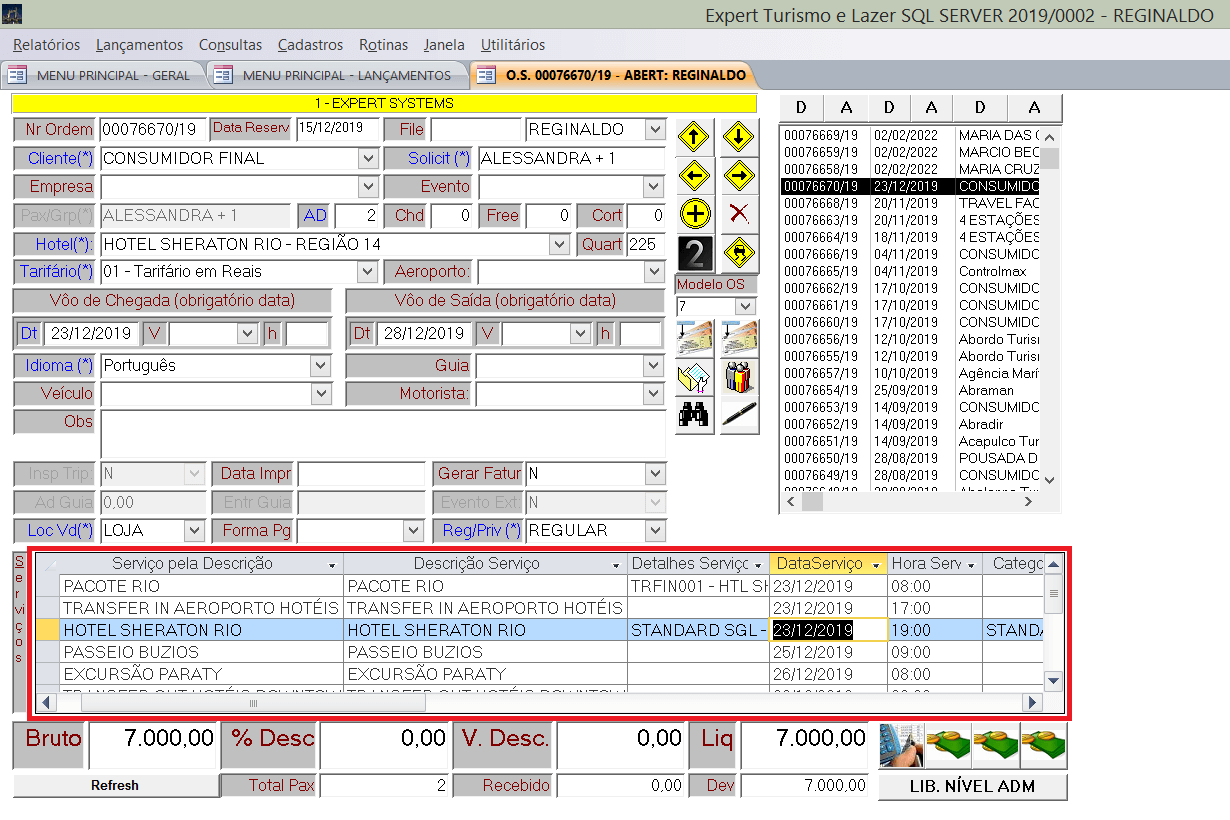 Reserva com o pacote inserido