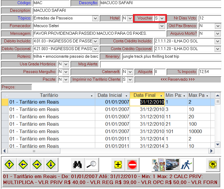 Cadastro de serviço de terceiro