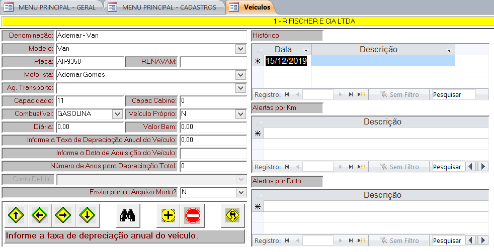 Cadastro de veículos