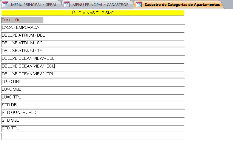 Categorias de apartamentos