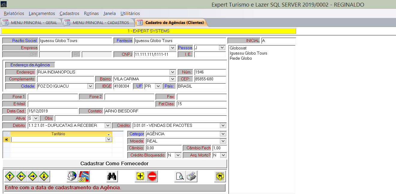 Cadastro do cliente Cadastro do cliente
